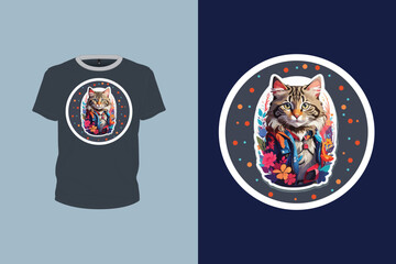 sticker style cat illustration with graffiti art for t-shirt design, animal art, print ready vector file