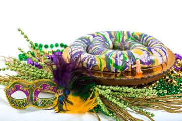 Mardi Gras King Cake on Gold Platter