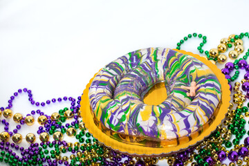 Mardi Gras King Cake on Gold Platter