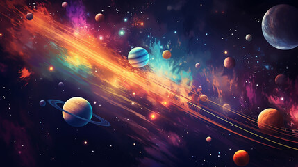 colorful bright solar system planets on universe background - obrazy, fototapety, plakaty