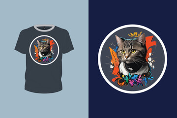 cat illustration with graffiti art for t-shirt design, animal art, print ready vector file
