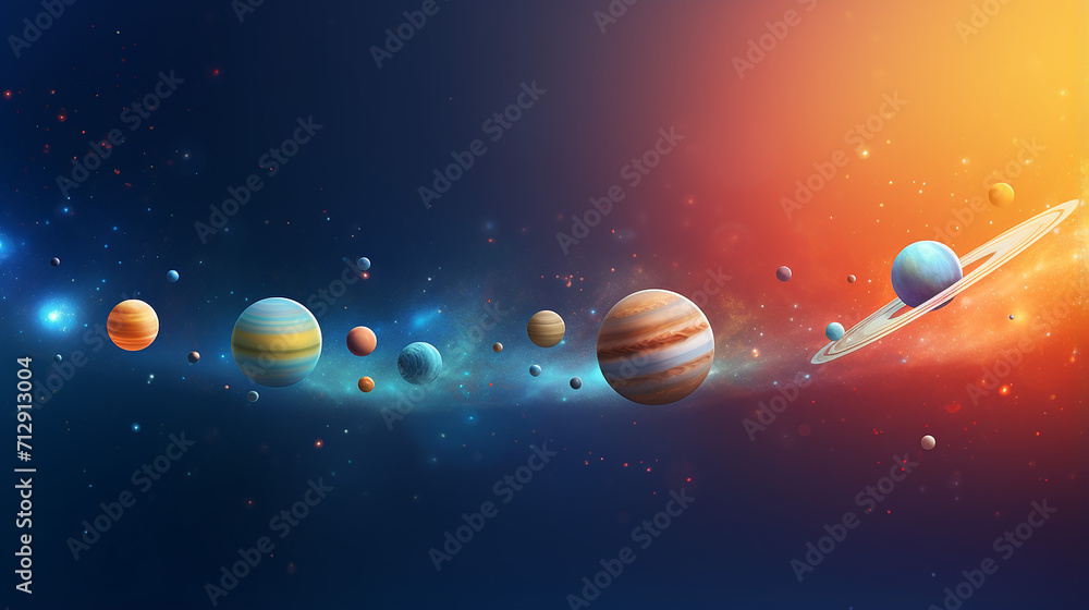 Wall mural beautiful space scene with colorful solar system with nine planets and satellite