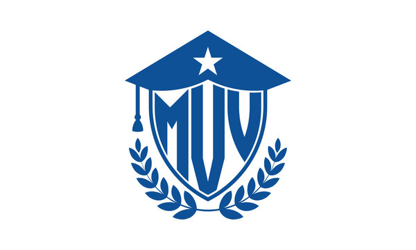 MVV three letter iconic academic logo design vector template. monogram, abstract, school, college, university, graduation cap symbol logo, shield, model, institute, educational, coaching canter, tech