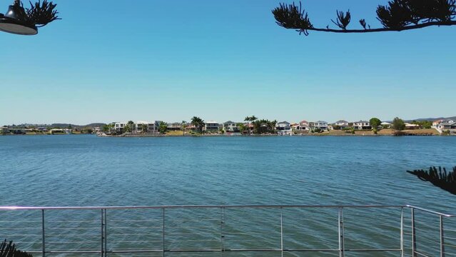 Down the stairs and flying over Lake Orr adjacent to Varsity Lakes on the Gold Coast in Queensland Australia.