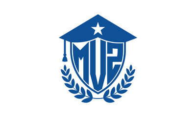 MVZ three letter iconic academic logo design vector template. monogram, abstract, school, college, university, graduation cap symbol logo, shield, model, institute, educational, coaching canter, tech