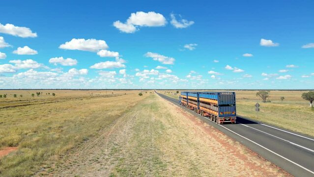 A road train heading out of Longreach in western Queensland