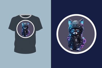 robotic nice cat illustration for t-shirt design, animal art, print ready vector file