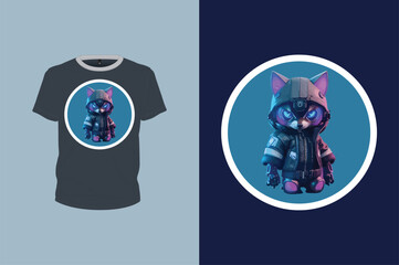 robotic nice cat illustration for t-shirt design, animal art, print ready vector file