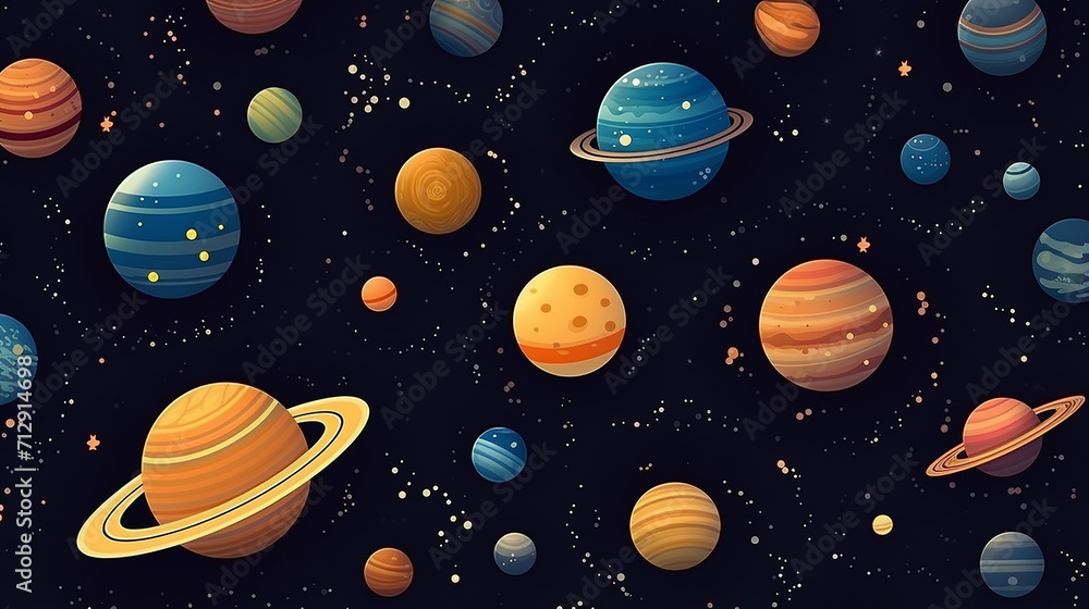 Wall mural planets and space print. seamless pattern. different color