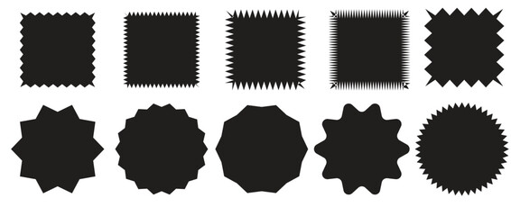 Zigzag edge rectangle shapes collection. Jagged sticker or stamp set with wavy edges