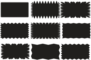 Zigzag edge rectangle shapes collection. Jagged sticker or stamp set with wavy edges