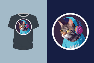 music lover cat illustration for t-shirt design, animal art, print ready vector file