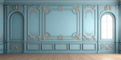 illustration of an antique blue stucco wall with interior joinery. Background included.