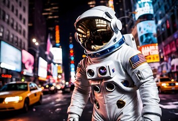 cosmonaut in new york - obrazy, fototapety, plakaty