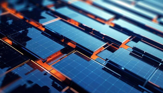 3d render of solar panels on a blue background. Solar energy concept