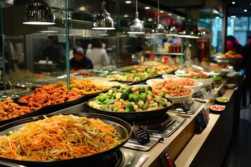 Traditional Asian food sold in an European shopping mall food court