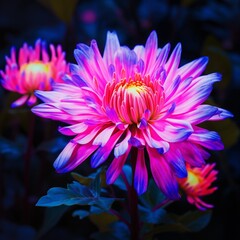 Aster China Flower neon Color AI Generated pictures