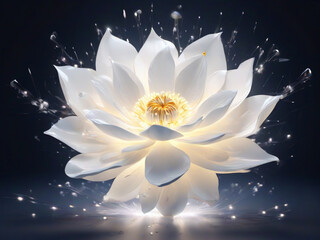 Experience the electrifying beauty of a white flower where each petal is illuminated by short bursts of lightning against a black background.