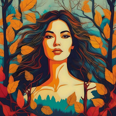 confident girl in autumn forest