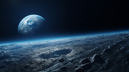 blue earth seen from the moon surface - obrazy, fototapety, plakaty