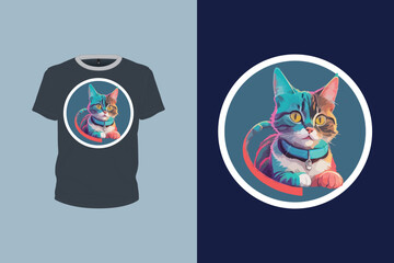nice cat illustration with gradient art for t-shirt design, animal art, print ready vector file