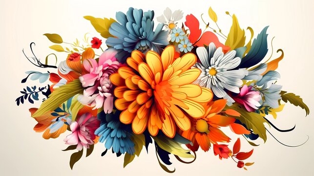 Fototapeta illustration of colorful abstract flower bouquet on white background. generative ai