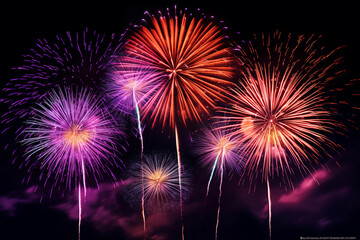 Fireworks collection, colorful firework display set for celebration happy new year and merry christmas and fireworks on black background