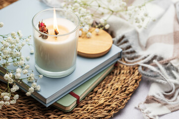 Obraz na płótnie Canvas Aromatic candle on the table.