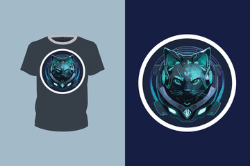 tech cat illustration for t-shirt design, print ready vector file