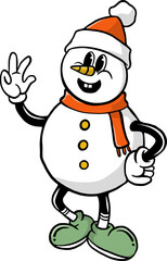 Retro Snowman Mascot Illustration