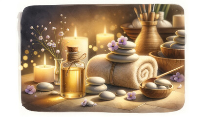 Obraz na płótnie Canvas Tranquil Aromatherapy Spa Setting with Essential Oils