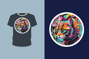 angry cat illustration with graffiti art for t-shirt design, print ready vector file