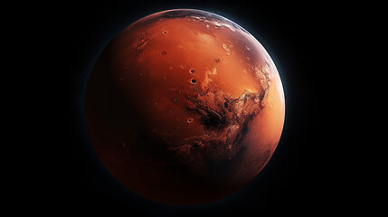 mars red planet on black background