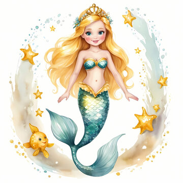 mermaid in the water with yellow stars