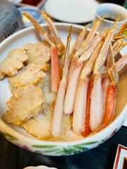日本の一般家庭のご飯の写真（和食・夕食・夜ご飯・家庭料理・蟹しゃぶ・蟹鍋）