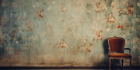 Vintage wallpaper in a grungy room. - obrazy, fototapety, plakaty
