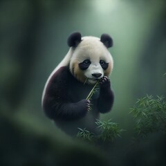 AI generates a giant panda eating bamboo