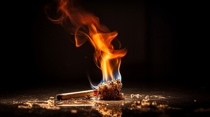 Image of a cigarette with the tip lit on fire,Generate AI.  - obrazy, fototapety, plakaty