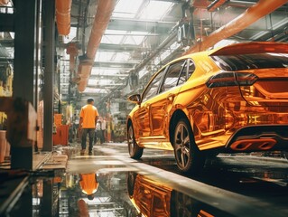 Naklejka premium Automotive Assembly Line Professional,Car Manufacturing Specialist at Work
