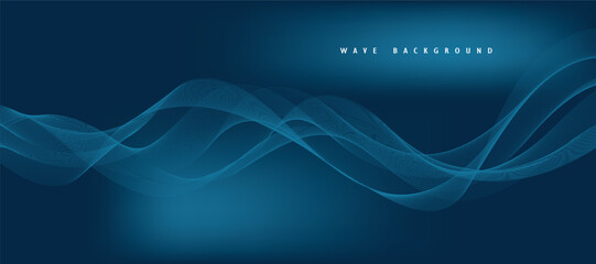 Blue background with flowing wave lines. Futuristic technology concept. Vector illustration