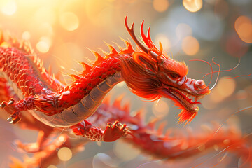 Chinese dragon in the light of the setting sun, 3d render