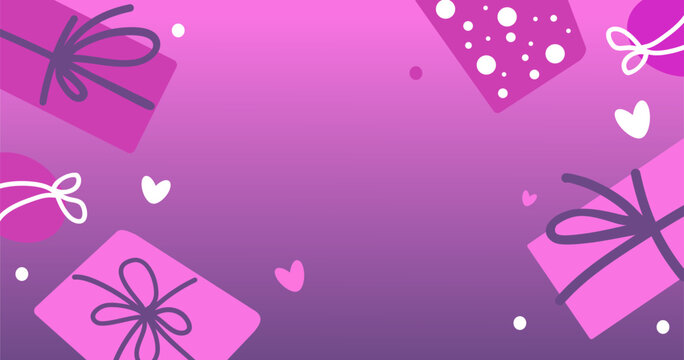 Vector background with gift box and heart by Valentine day. Illustration with text space. Flat style