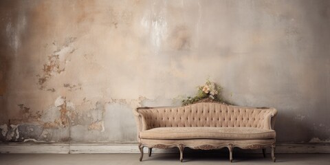 Old stucco backdrop with vintage couch - obrazy, fototapety, plakaty