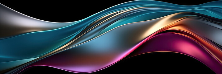 abstract background with waves, 3d colorful liquid flowing like a wave in a dark space, banner
