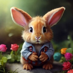 Cute little rabbit in a colorful background.