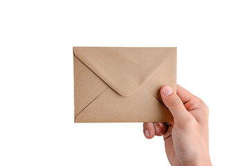 Human hand with envelope isolated on transparent background. Png file