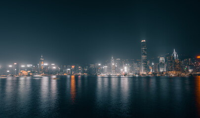 Hong Kong city night view ion monochrome color tone