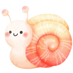 Snail on a branch with a rose, featuring a cute and funny cartoon illustration of a sea snail with a spiral shell in a marine-themed design © Lookkaew artwork