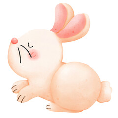 Adorable cartoon rabbit with a sweet bow, surrounded by love, toys, and friends in a delightful illustration perfect for Valentine's Day