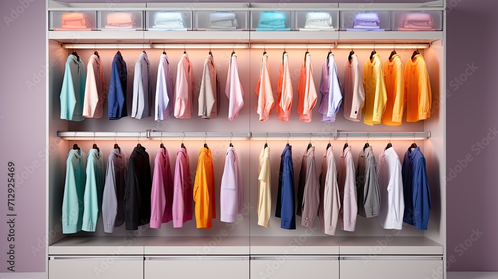 Poster smart closet systems with automated clothing retrieval solid color background